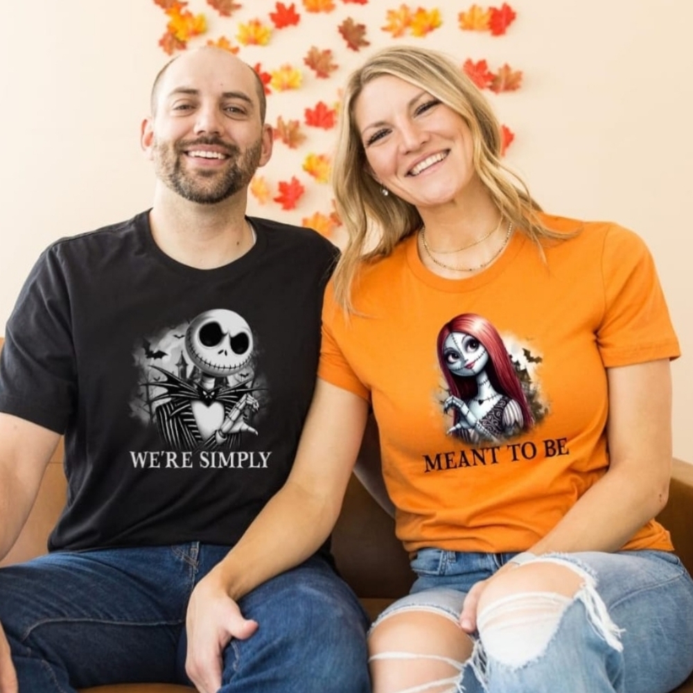 Jack and Sally Graphic T-Shirt - Black and Orange